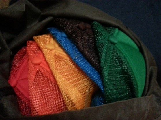 What my pack looked like. Love the rainbow of hikertrash hats we have.
